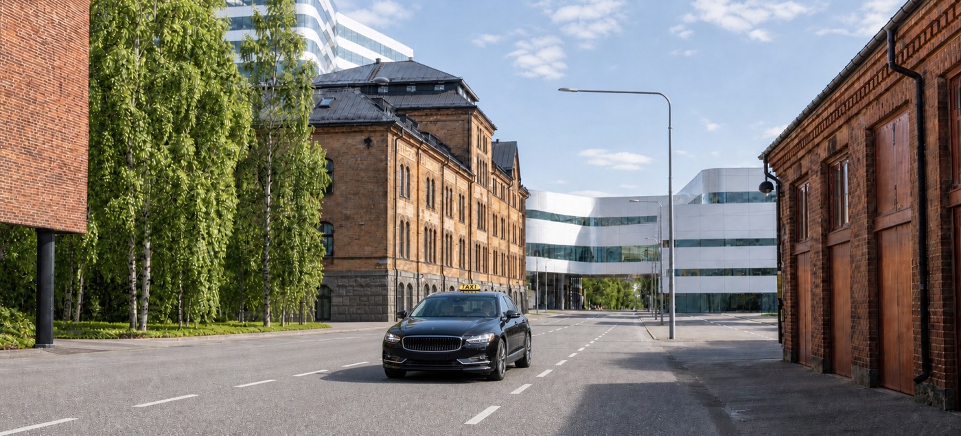 Taxi på Strandgatan vid Väven i centrala Umeå